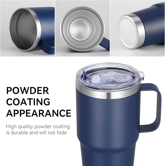 VEGOND 20 oz Tumbler Bulk with Handle Lid and Straw, Stainless Steel Insulated Travel Coffee Mug Set, Spill Proof Double Wall Metal Tumblers Cups, Navy Blue 6 Pack