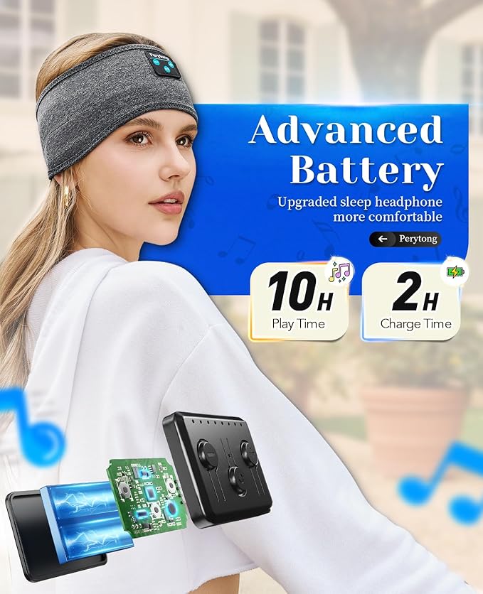 Perytong Sleeping Headphones Bluetooth Headband, Soft Long Time Play Sleeping Headsets with Built in Speakers Perfect for Workout,Running,Yoga,Travel, Darkgray