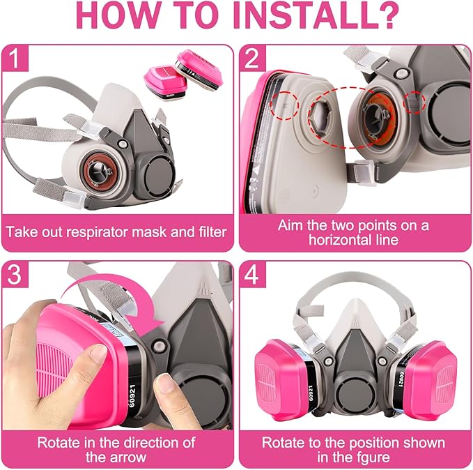 Respirator Mask for Chemicals With 60921 Filters, Chemical Respirator With Goggles, Half Face Gas Mask Perfect for Paint, Epoxy Resin, Dustproof, Woodworking, Organic Vapor, Sanding (With Goggle)