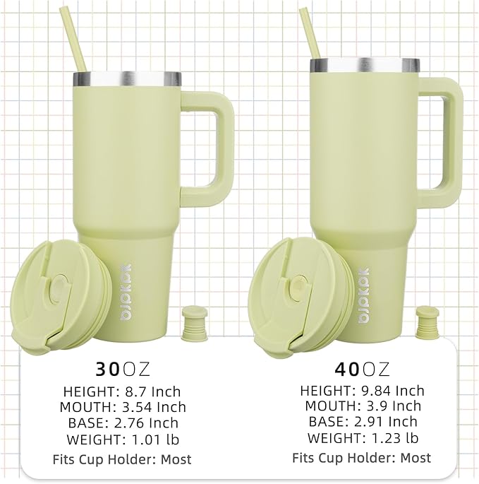 BJPKPK Tumbler With Handle 40 oz Stainless Steel Insulated Tumbler With Lid And Straw For Water Or Ice Coffee,Macaron Green