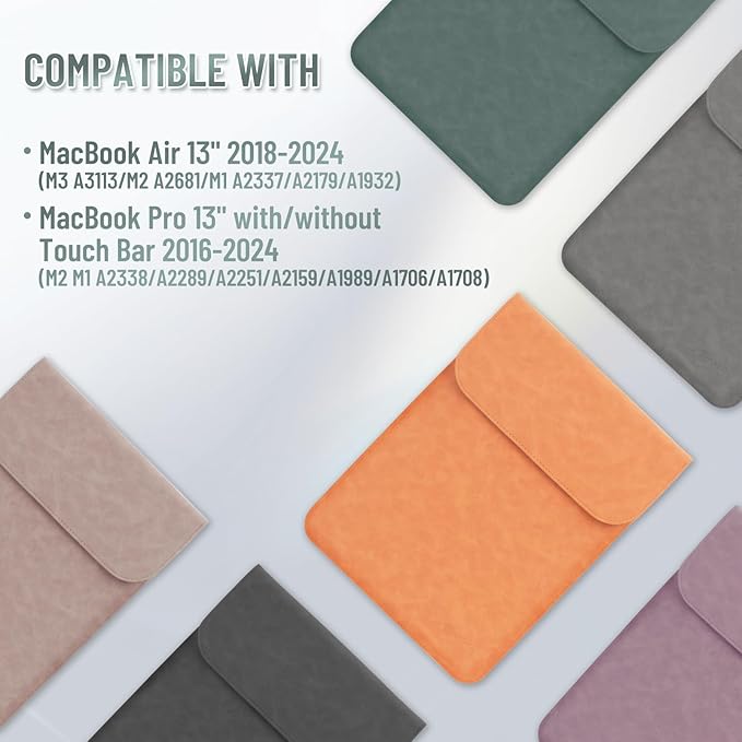 Allinside 13 inch Laptop Sleeve Case for with MacBook Air 13 2018–2025 (M2 A2681 M3 A3113 M4 A3240)/MacBook Pro 13 2016–2022 (A2251 A2289 A2338 M1 M2), PU Suede Leather Laptop Case Cover, Dark Green