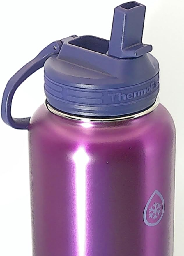 ThermoFlask 40 oz Bottle with Spout and Straw Lid - Stainless Steel, Double-Wall Insulation & BPA-Free - Leakproof, Resuable - Forest Green/Purple Sunset (2 Pack)