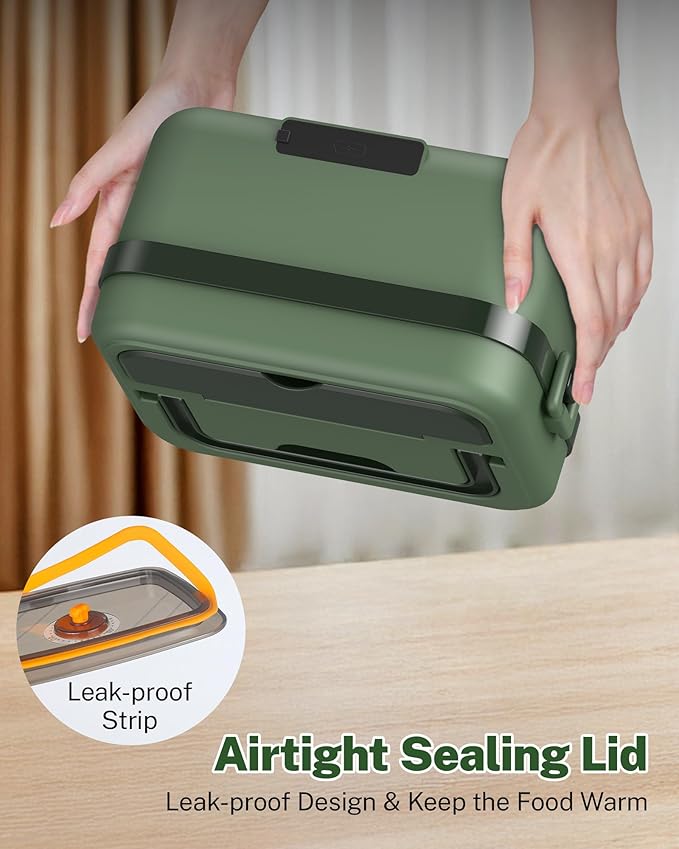 ODSD Cordless Electric Lunch Box for Adults, 16000mAh Rechargeable Self-Heating Lunch Box Food Warmer with Timer & Adjustable Heating, 34oz/1L Container with Insulated Bag for Office Car Outdoor