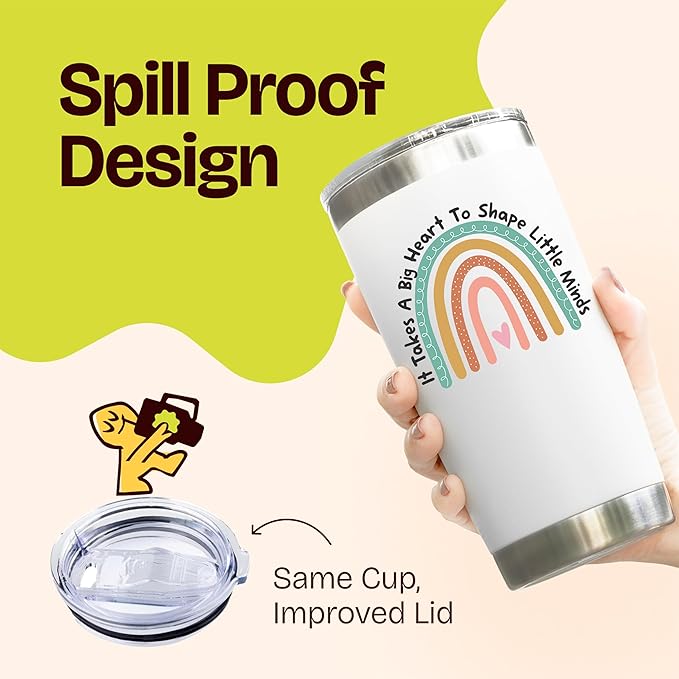 KLUBI Teacher Appreciation Gifts for Women - It Takes a Big Heart to Shape Little Minds Teacher Tumbler With Straw 20 Ounce Thank You Gifts for Women Nanny Gift Travel Mug Preschool Teacher Gift