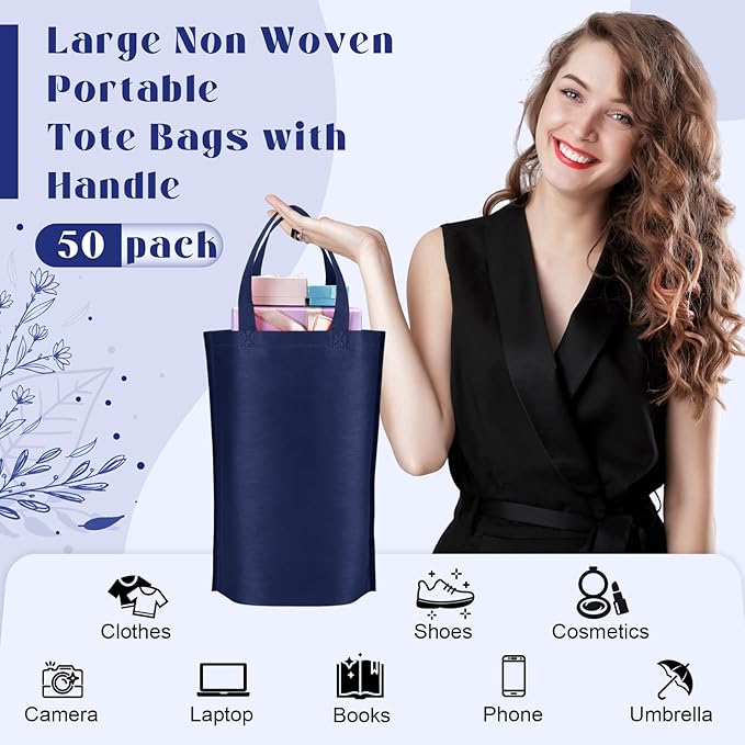 Windyun Reusable Grocery Bags Large Non Woven Shopping Bags with Handle Foldable Portable Tote Carryall Bulk 11.8x6x13.8 Inch