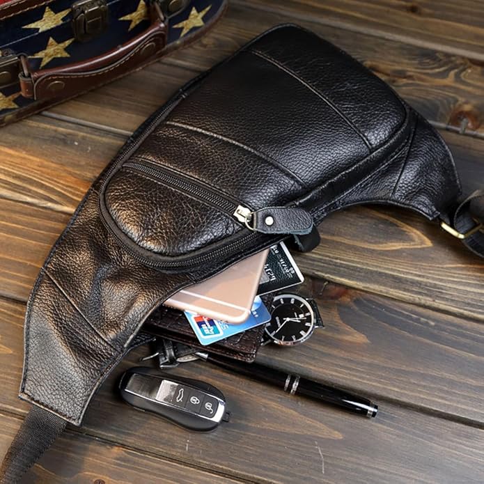 KPYWZER Vintage Leather Sling Bag Backpack for Men Crossbody Shoulder Chest DayPack Backpacks