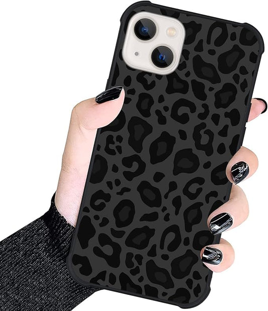 KANGHAR Case Compatible with iPhone 13,Black Leopard Design,Tire Texture Non-Slip +Shockproof Rugged TPU Protective Case for iPhone 13 6.1 Inch (2021) Leopard Pattern