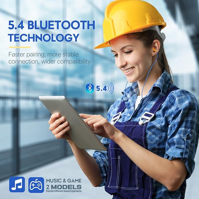 MIPEACE Bluetooth Earplug Headphones, Neckband Wireless Earbuds earplugs-29db Noise Reduction isolating in-Ear earplug Earphones with Controls,IPX5 sweatproof,19+Hour Battery(Gray)