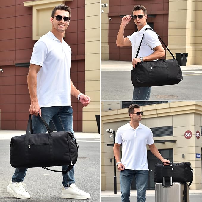 For Spirit Airlines Personal Item Bag 18x14x8, Foldable Small Travel Duffel Bags Gym Duffle Weekender Overnight Carry on Luggage Bag with Wet Pocket & Shoe Compartment for Women Men(Black, 30L)