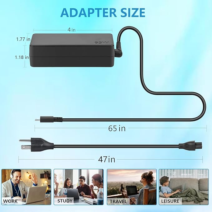 65W Charger Fit for Lenovo ThinkPad X1 Carbon 5th 6th 7th 8th Gen, X1 Yoga 2nd 3rd 4th 5th, X1 Tablet 2nd 3rd USB C Laptops Adapter