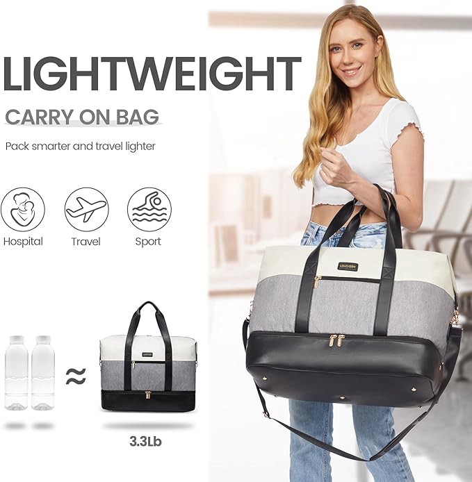 LOVEVOOK Weekender Bag, Large Travel Duffel Bag for Women with 2 Packing Cubes, Carry on Overnight Bag with Shoe Compartment, Mom Hospital Bags for Labor and Delivery