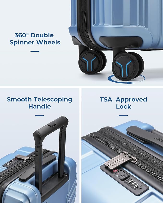 BAGSMART Expandable Carry On Luggage 22x14x9 Airline Approved, 1OO% PC Lightweight Hard Shell Suitcase, 20 Inch Travel Luggage with Spinner Wheels, Waterproof Rolling Suitcase, Sliver