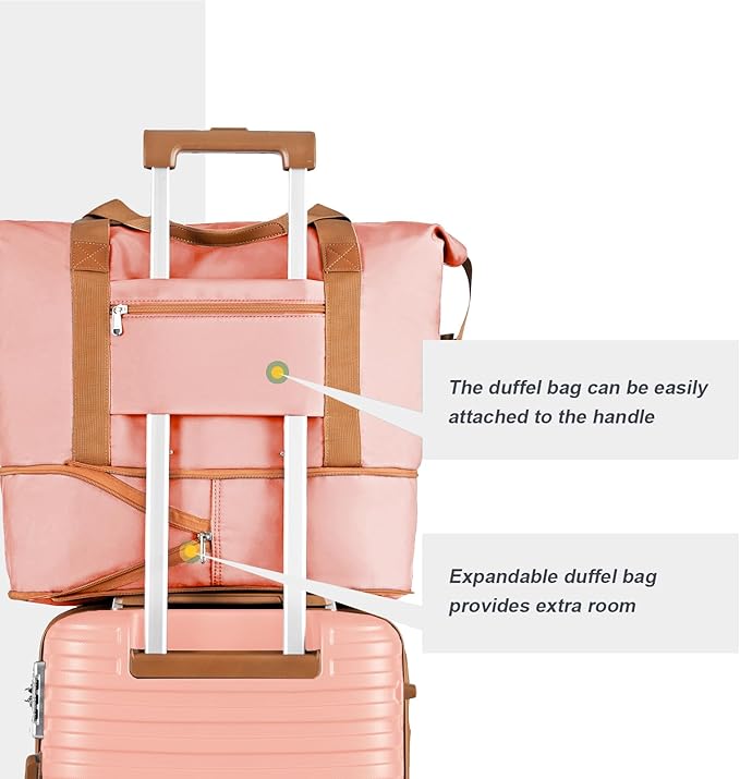 Joyway Luggage Set 3 Piece Suitcase Sets with Spinner Wheel,Hardside Expandable Travel Laggage with TSA Lock (20/24/28 Pink brown