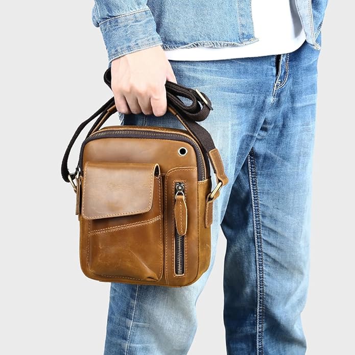 NIUCUNZH Genuine leather man purse mens crossbody sling bag small messenger shoulder Satchel
