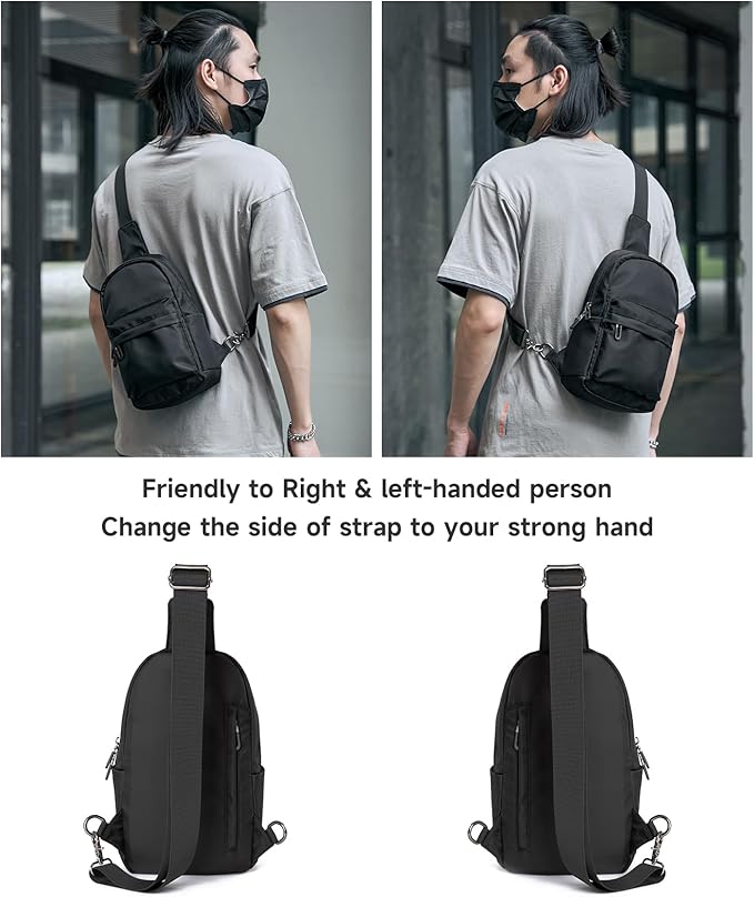 Sling Bag for Men Samll Crossbody Backpack 4.7L Black Anti theft Sling Bags Every Day Pack for Travel Hiking Daily Casual