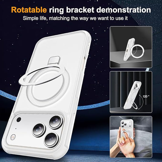 Compatible with iPhone 17 Pro Max Case with Invisible Magnetic O-Ring Stand Military-Grade Phone Case for iPhone 17 ProMax 6.9" [Compatible with Mag-Safe][Great Grip Feeling],Translucent