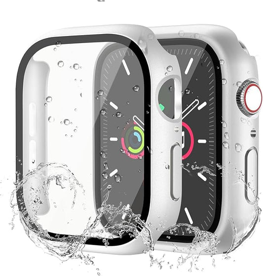 Waterproof Case for Apple Watch Series SE2 SE 6 5 4 44mm, Built-in Screen Protector with Tempered Glass [Touch Sensitive] Cover for iWatch S6/S5/S4/SE 44mm, Silver