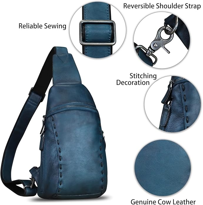 LRTO Genuine Leather Silng Bag for Women and Men Vintage Real Leather Sling Backpack Shoulder Crossbody Bag Chest Purse