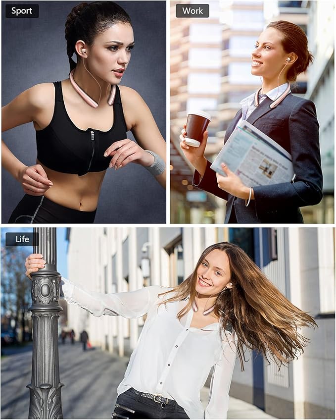 Neckband Bluetooth Headphones, Bluetooth 5.4 Wireless Headphone with Retractable Earbud,CVC8.0 Noise Cancelling, 15Hrs Playtime, IPX5 Waterproof Around The Neck Headphones for Sport (Rose Gold 2025)