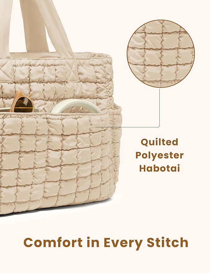 Yarnic Large Puffer Tote Bag for Women, Lightweight 21L Bag with 7 Pockets for School, Travel, Work, Gym Overnight Use