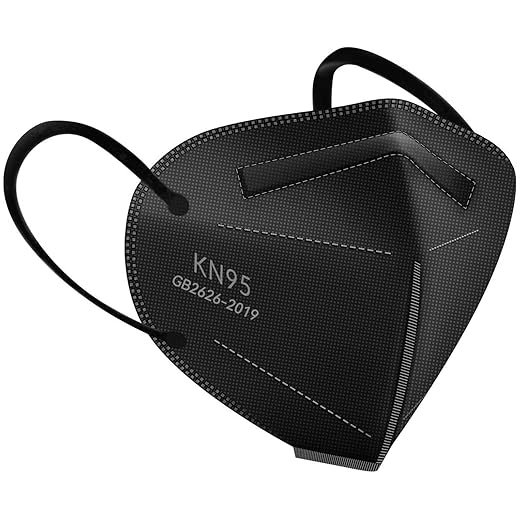 HUHETA KN95 Face Mask 20 Packs, 5 Layer Safety Mask with Elastic Ear Loop and Nose Bridge Clip, Filter Efficiency Over 95%, Protective Masks for Indoor and Outdoor Use (Black Mask)