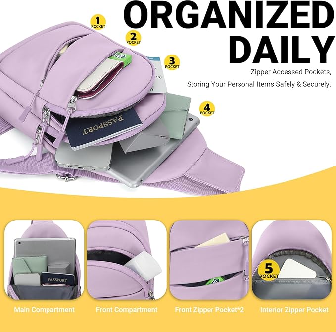 Crossbody Bags for Women, Sling Bag for Men, Small Hiking Backpack Anti Theft Lightweight for Outdoors Travel （M, Violet）