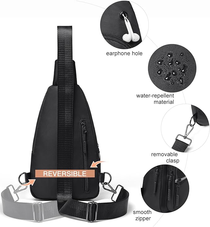 7L Sling Bag For Women Faux Leather Anti Theft Small Casual Daypack Backpack Fanny Pack Crossbody Chest Bags Purse Waterproof Black