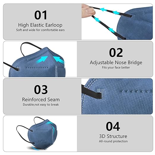 HUHETA KN95 Face Masks, 60 Packs KN95 Mask for Adults, 5-Layer Safety Mask Filter Efficiency≥95%, Morandi Multi Color