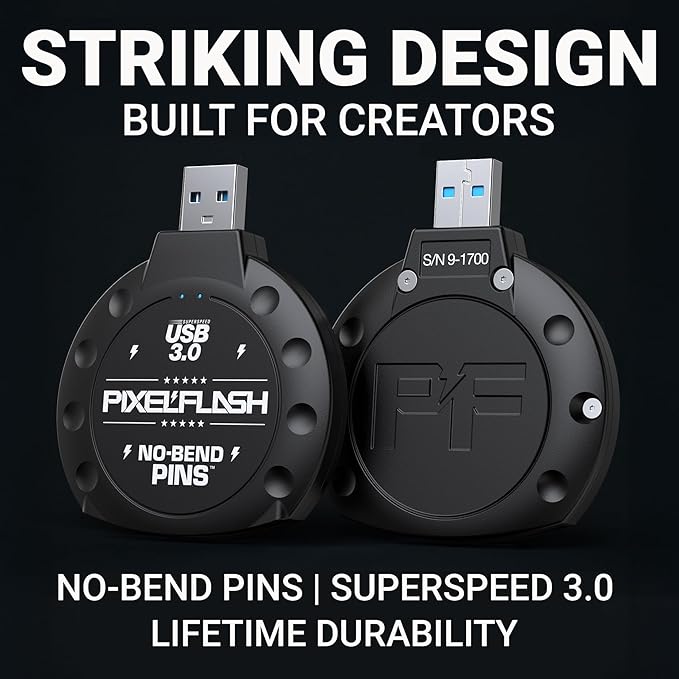 PixelFlash CF Card Reader USB C (Black) - Compact Flash Memory Card Reader with Cabled Type-C USB 3.1, 5GB/s File Transfer, No-Bend Pins Technology, Supports UDMA-7, Anti-Slip & Anti-Scratch Exterior