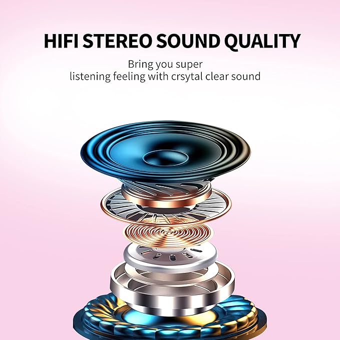Pink Wireless Earbuds for Girls,Bluetooth Earbuds Hi-Fi Stereo Noise cancellation Earphones 36H Playtime Bluetooth 5.1 Headphones Touch Control Waterproof Headset with Charging Case Microphone Pink.
