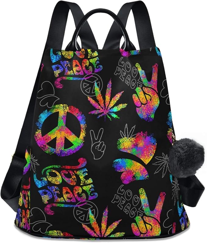 ALAZA Rainbow Peace Love Sign Gesture Backpack Purse for Women Anti Theft Fashion Back Pack Shoulder Bag