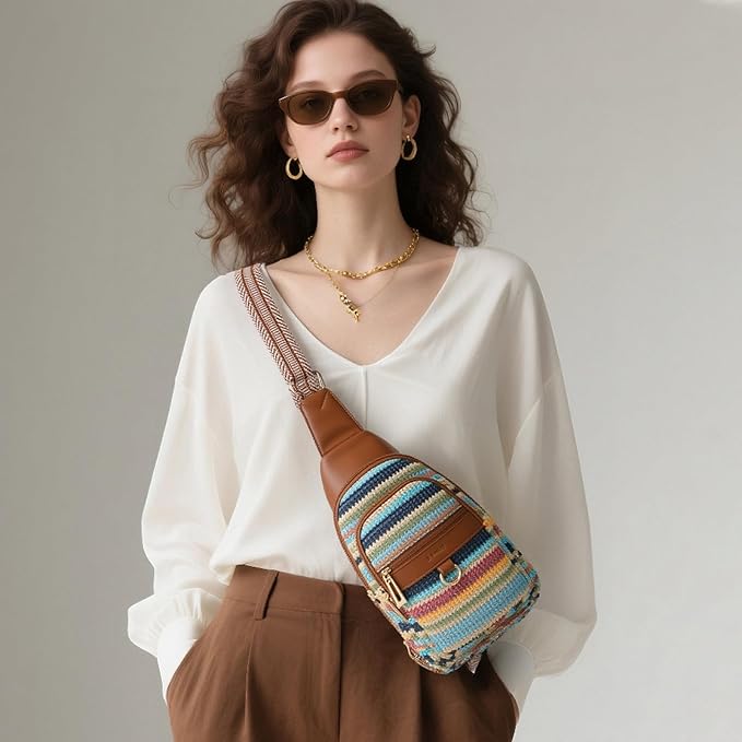 Womens Sling Bag Crossbody Bags for Women Vegan Leather Sling Backpack Daypack Fanny Pack Crossbody Purse Travel