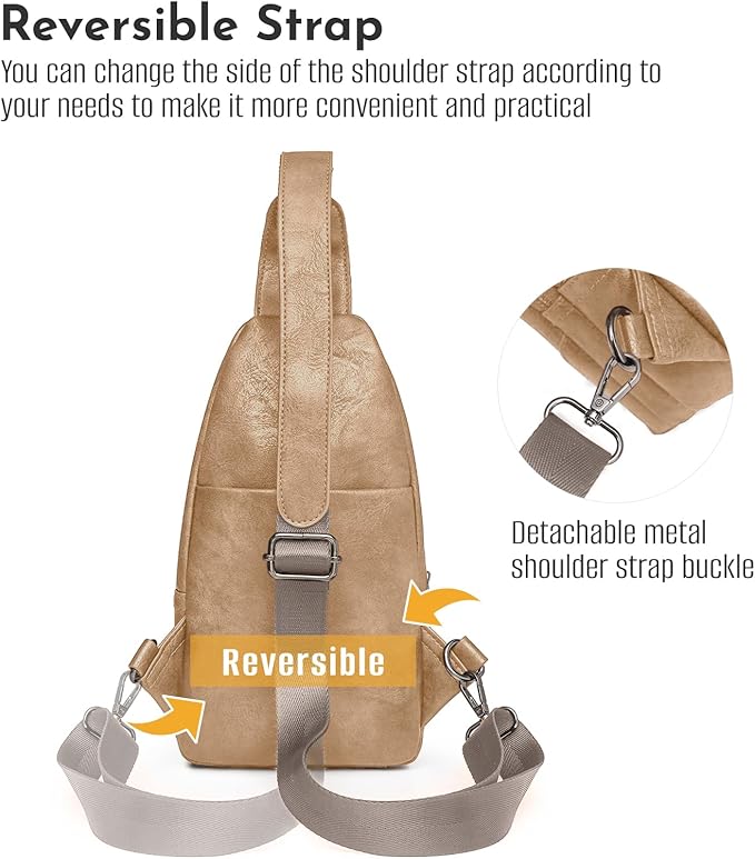 Small Sling Bag for Women - in Vegan Leather Versatile Fanny Pack, Crossbody Bags for Women with Adjustable Guitar Belt Suitable, Khaki