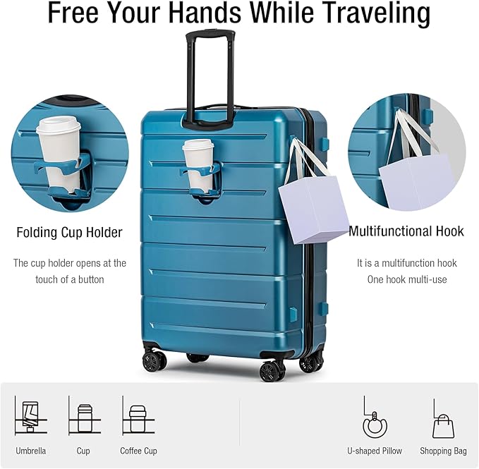 KYME Luggage Sets 3 Piece Hard Shell 22in/26in/30in Suitcases with Wheels Hardside Suitcase Set with TSA Lock Travel Rolling Luggage Set for Women Men Blue