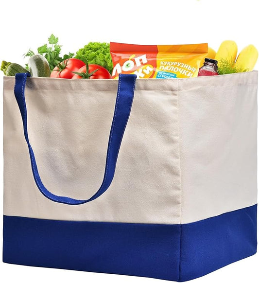 Canvas Reusable Grocery Bags Heavy Duty, 8.3 gal Foldable Large Canvas Tote Bag with Handles, Holds 60 lbs Canvas Shopping Bags, 1 Pack