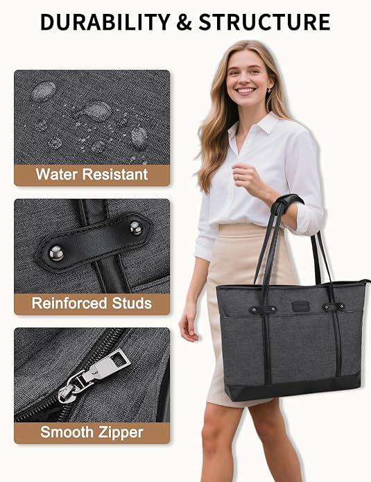 RAVUO Laptop Tote Bag for Women, Water Resistant 15.6 Inch Computer Handbag Purse Teacher Bag With Portable Small Pouch