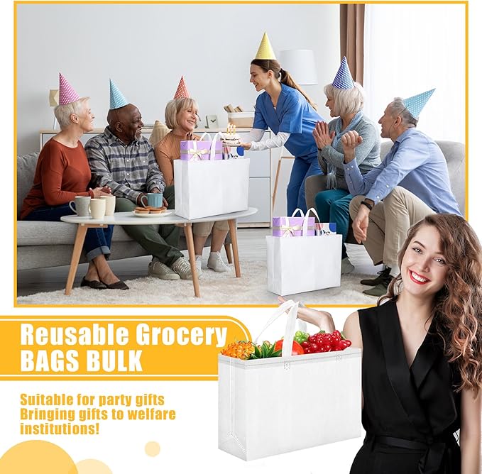 Windyun Reusable Grocery Bags Large Non Woven Shopping Bags with Handles Foldable Portable Tote Bulk, 16x6x12 Inch