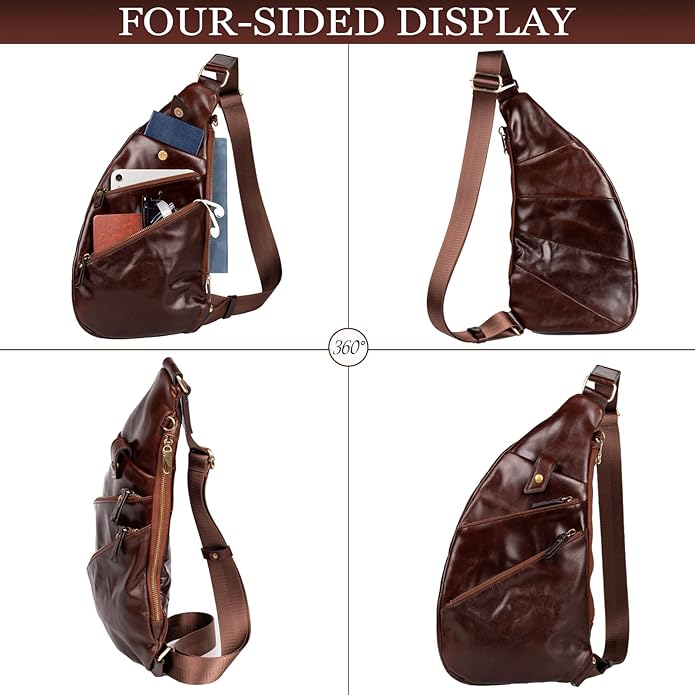Leather Sling Bag Crossbody Backpack for Men - Crossbody Bag - Messenger Bag for Men and Women