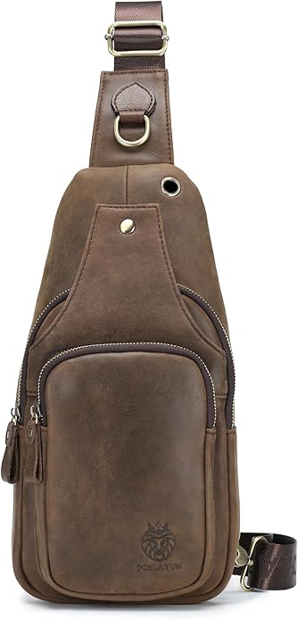 LUKZIJAES Genuine Leather Sling Bag for Men