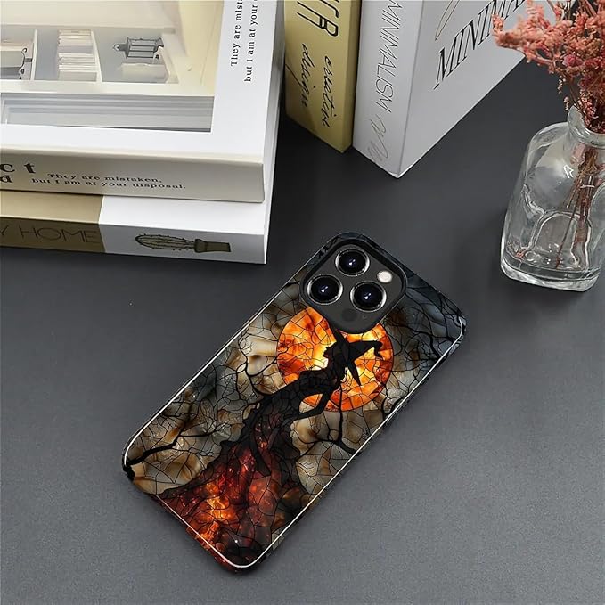 Case for iPhone 12 Pro Max Case,Halloween Witch Moon Stained Glass Design Hybrid Dual Protection Silicone + Hard PC Shockproof Full Body Cover,Slim Anti-Scratch Protective for Men Women