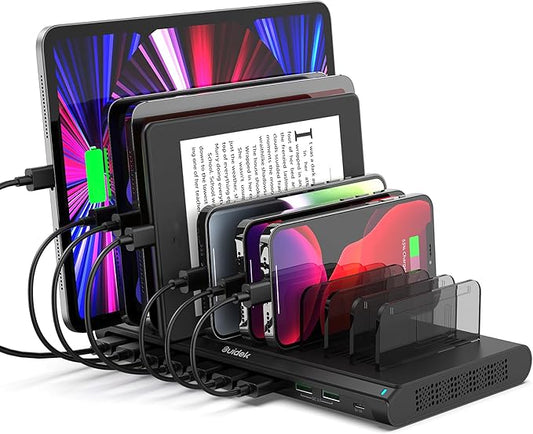 120W 10 Ports USB C Charging Station, Multiple Charging Station for Multi Devices, Device Charging Stations with Type C & QC3.0 Ports & Adjustable Dividers Compatible with Phone, Tablets