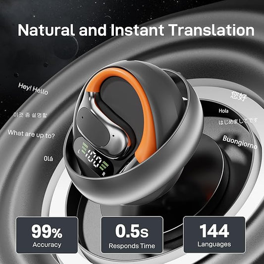 Translation Earbuds Real Time - 144 Language Ai Translator Earbuds, 3 in 1 Wireless Bluetooth Headphones Translator Device for iOS and Android, Simultaneous Wireless Bluetooth Translation, Black