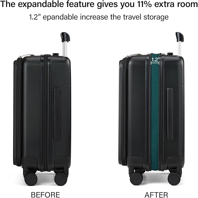 MILADA Expandable Checked Luggage 24 Inch Top Opening Travel Luggage Hard Shell Suitcases with Wheels TSA Approved Luggage Trunk Rolling Medium Checked Suitcase, Black