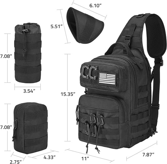 CVLIFE Tactical Sling Bag Backpack for Men Military Shoulder Sling Bag Molle Army Assault Detachable Tactical Bag with Bottle Holder Concealed Carry Daily Day Pack Work Bag for EDC Hiking, Black