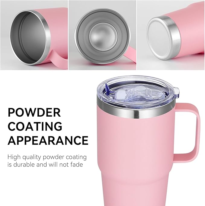 VEGOND 20 oz Tumbler Bulk with Handle Lid and Straw, Stainless Steel Insulated Travel Coffee Mug Set, Spill Proof Double Wall Metal Tumblers Cups, Pink 6 Pack