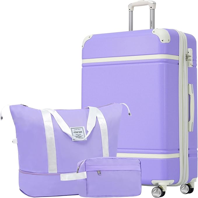 Merax Suitcase Set 28 inches Expandable Luggage with TSA Lock Spinner Wheels Hardshell Lightweight Vintage Luggage with Travel Bag,Purple