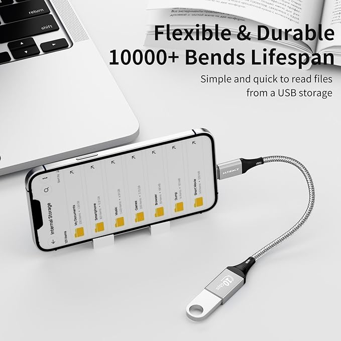 USB C to USB 3.0 Adapter 2 Pack, 10Gbps SuperSpeed - Thunderbolt3 OTG Cable Compatible with MacBook Pro/Air, iPhone 16 15 Pro Max, Samsung S24/S23/S22 (0.59ft, Silver)