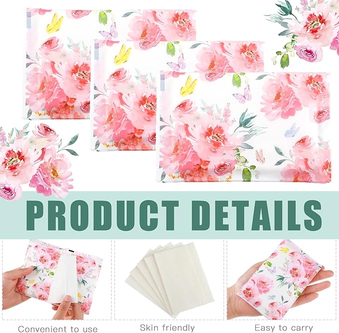 Geyee 50 Packs Facial Tissue Travel Packs Disposable Pocket Tissues for Wedding Guest Travel School Purse Home Supplies, 500 Sheets 3 Ply(Spring Floral)