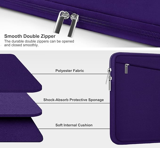 15.6 inch Laptop Sleeve Case, Durable Computer Carrying Bag Protective Case Briefcase Handbag with Front Pocket, Slim Laptop Case Cover for 15.6 Inch HP, Dell, Lenovo, Asus, Notebook, Purple