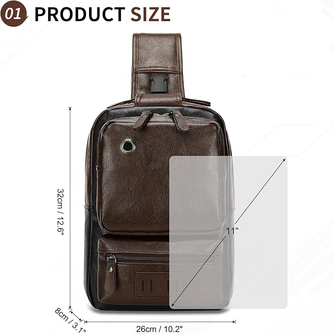 Vintage PU Leather Sling Backpack for Men, Crossbody Bag, Adjustable Shoulder Strap, Compact Backpack for Travel, Daily Use, and Gift, Dark Brown